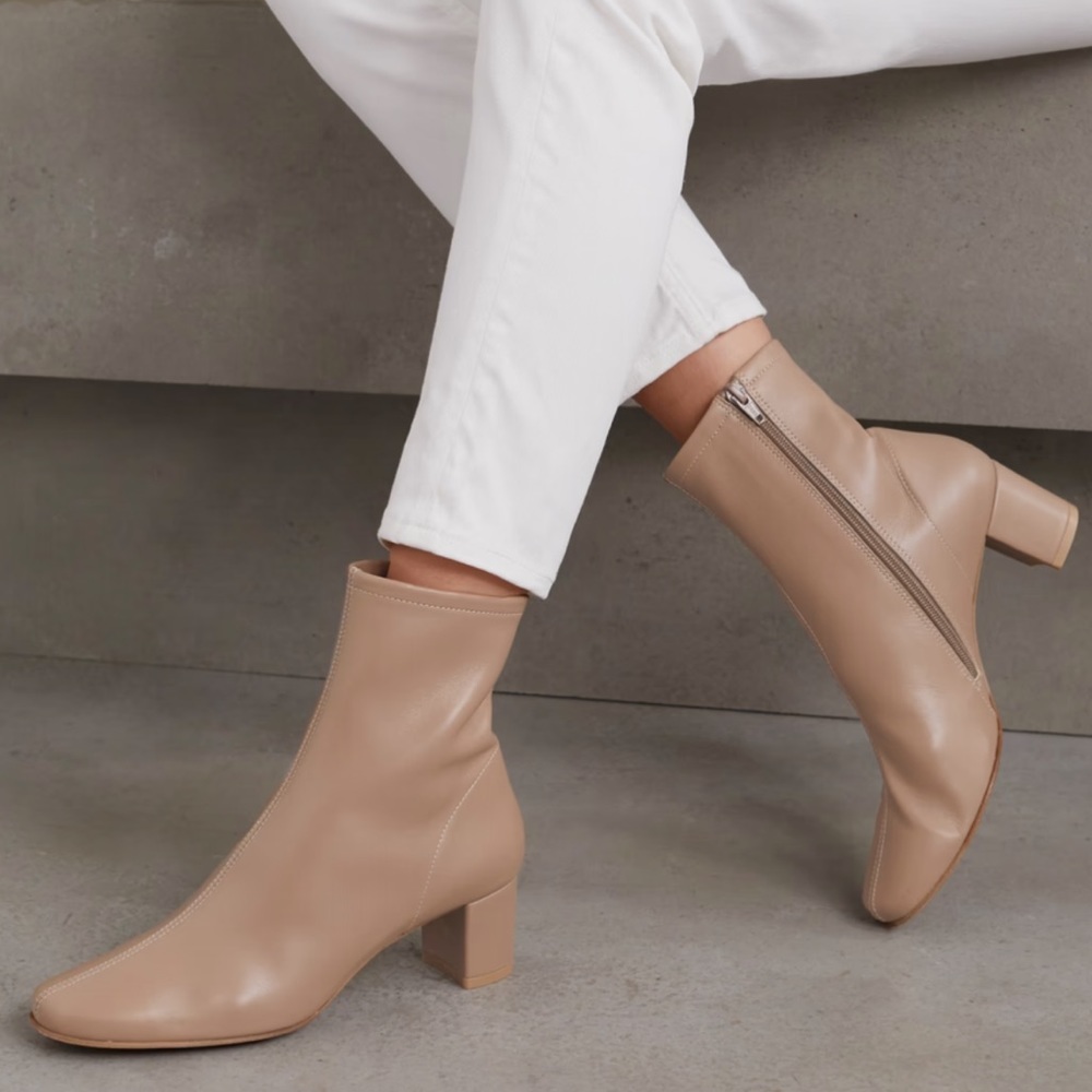 By Far tan neutral leather Sofia ankle boots